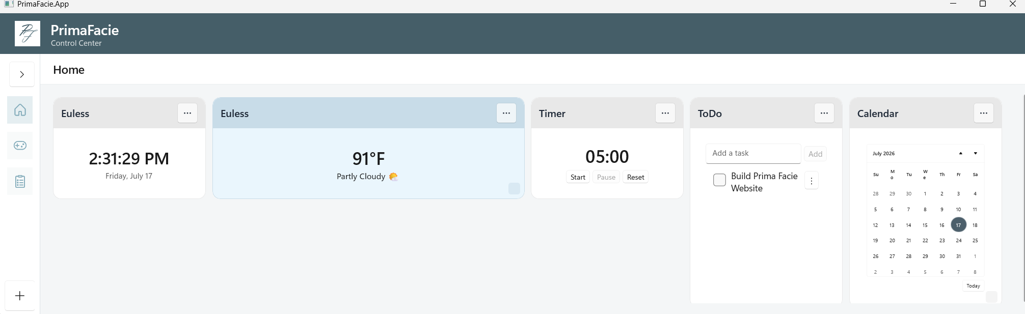Heads Up arranging clock, weather, timer, task, and calendar widgets across an ultrawide viewport