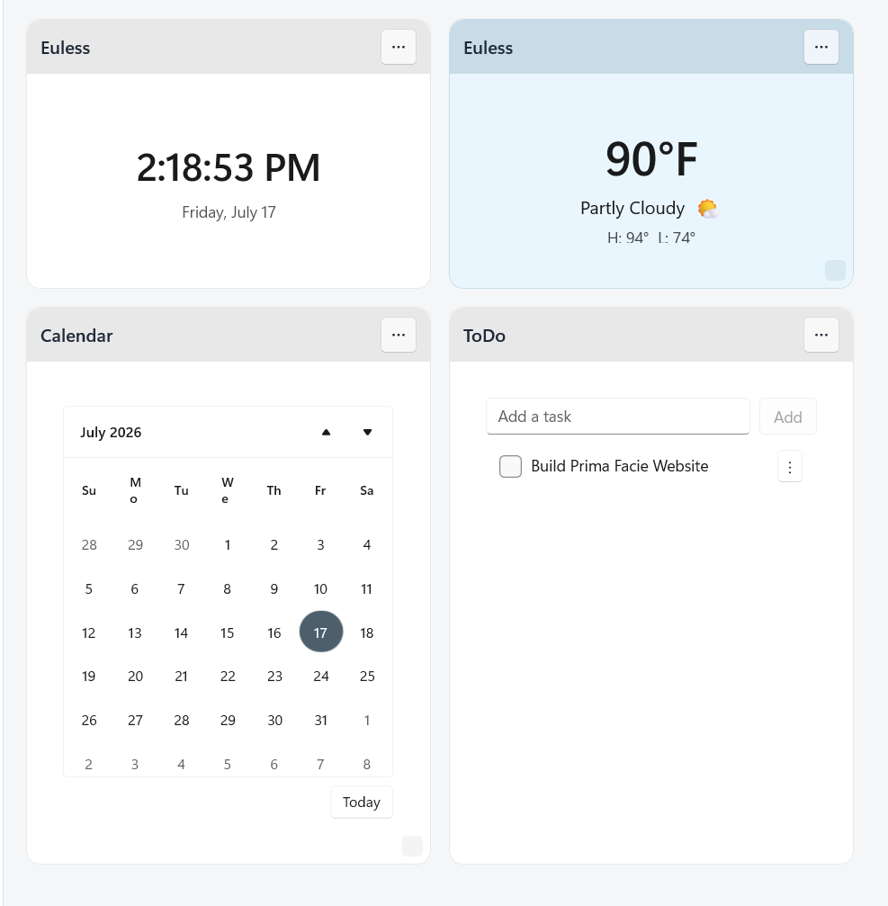 Close view of Heads Up clock, weather, calendar, and task widgets
