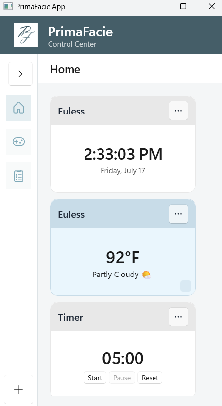 Heads Up stacking clock, weather, and timer widgets in a narrow viewport